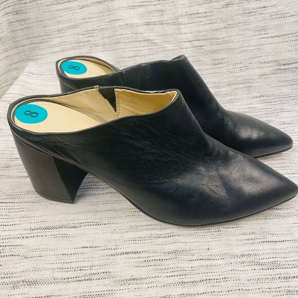Marc Fisher MFragni Classic Heeled Pointed Toe Black Leather Mules Size 8 - Picture 3 of 8